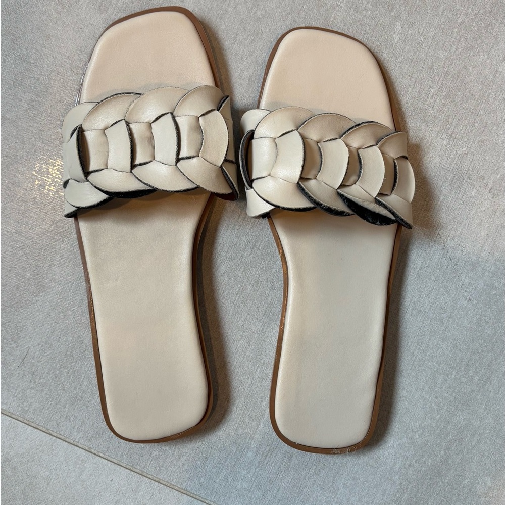 Elegant Cream Woven Slide Sandals